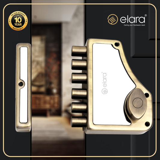 Elara Deadbolt Hexabolt 1CK Door Lock, Rim Lock, Dead Bolt for Home, Door Locks for Main Door with 4 Reversible Brass Keys (Antique, EDL-01, Hexabolt, Ultra Key)