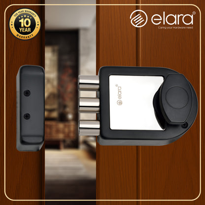 Elara Tribolt 1CK Deadbolt for Main Door, Suitable for Wooden Doors, Inside Opening Wooden Door Lock with 4 Reversible Brass Keys (Matte Black Finish, EDL-11, Tri Bolt, Ultra Key)