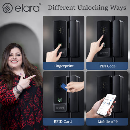 Elara GX-1 Smart Glass Door Lock, Fingerprint, Mobile App, PIN, RFID Card, 10-12 mm Glass Doors