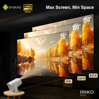 IRIKO Prism Plus Smart Projector | Full HD 1080P Support | Android Smart Projector | 150” Big Screen | Auto Keystone | 180° Adjustable Stand | Portable Home Theater Projector