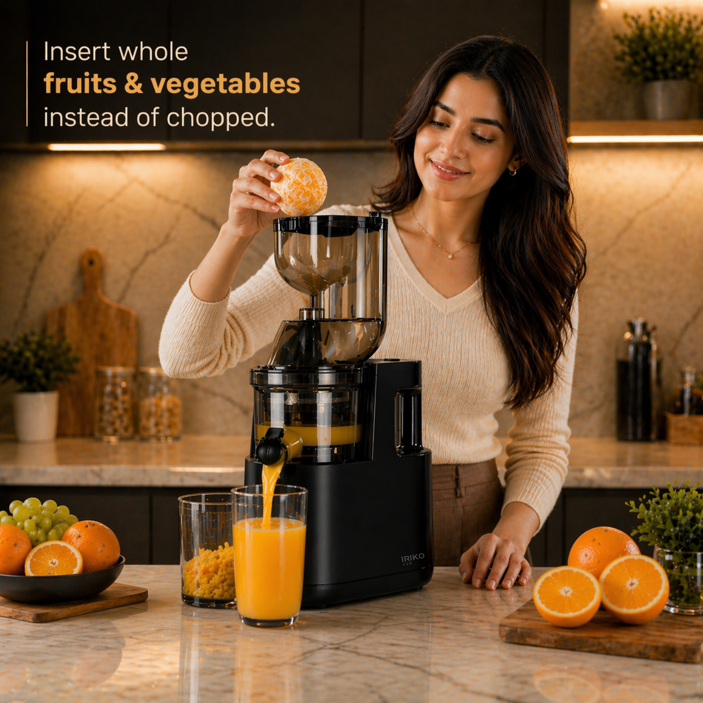 Iriko Cold Press Juicer Machine, Slow Masticating Juicer, High Juice Yield, Easy to Clean
