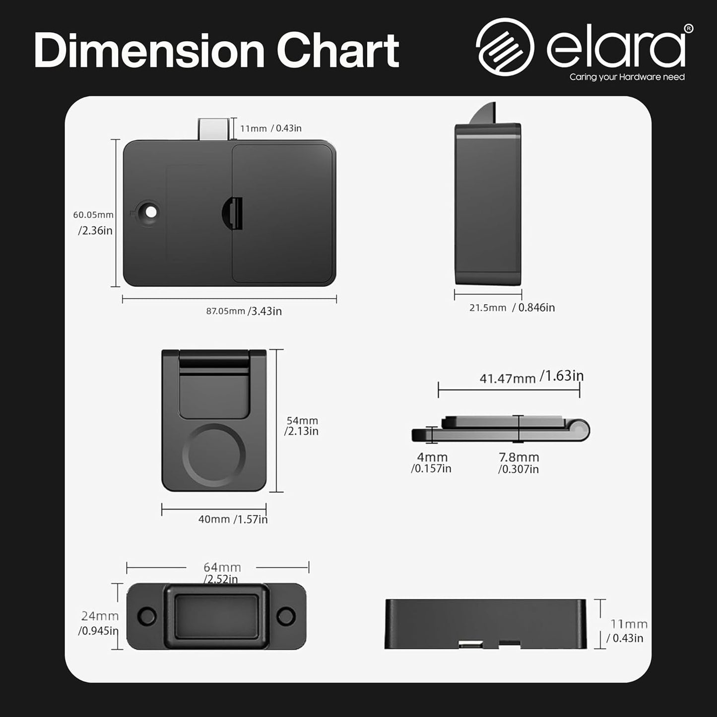 Elara DX-2 Smart Drawer Lock with Auto-Locking System, RFID Card Access, Low Battery Alert, Hidden Lock, Black