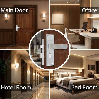 Elara Heavy-Duty Door-Lock Set Main Door Handle Set / Double Action Mortise-Lock with Cylinder, 3 Keys, Brass Lock-Body  (ESM-02 8" CY SS Finish)