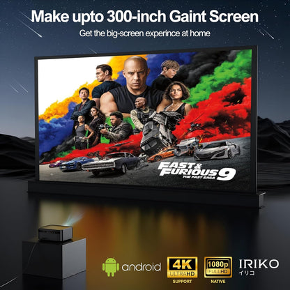 Elara IRIKO PRIZM MAX Full HD 1080P 4K Supports 1500 ANSI Android Projector with Upto 300" Display, 32GB+2GB, WiFi, BT, Multi-Device Compatibility Auto Focus, Keystone, Home & Gaming Projector Black