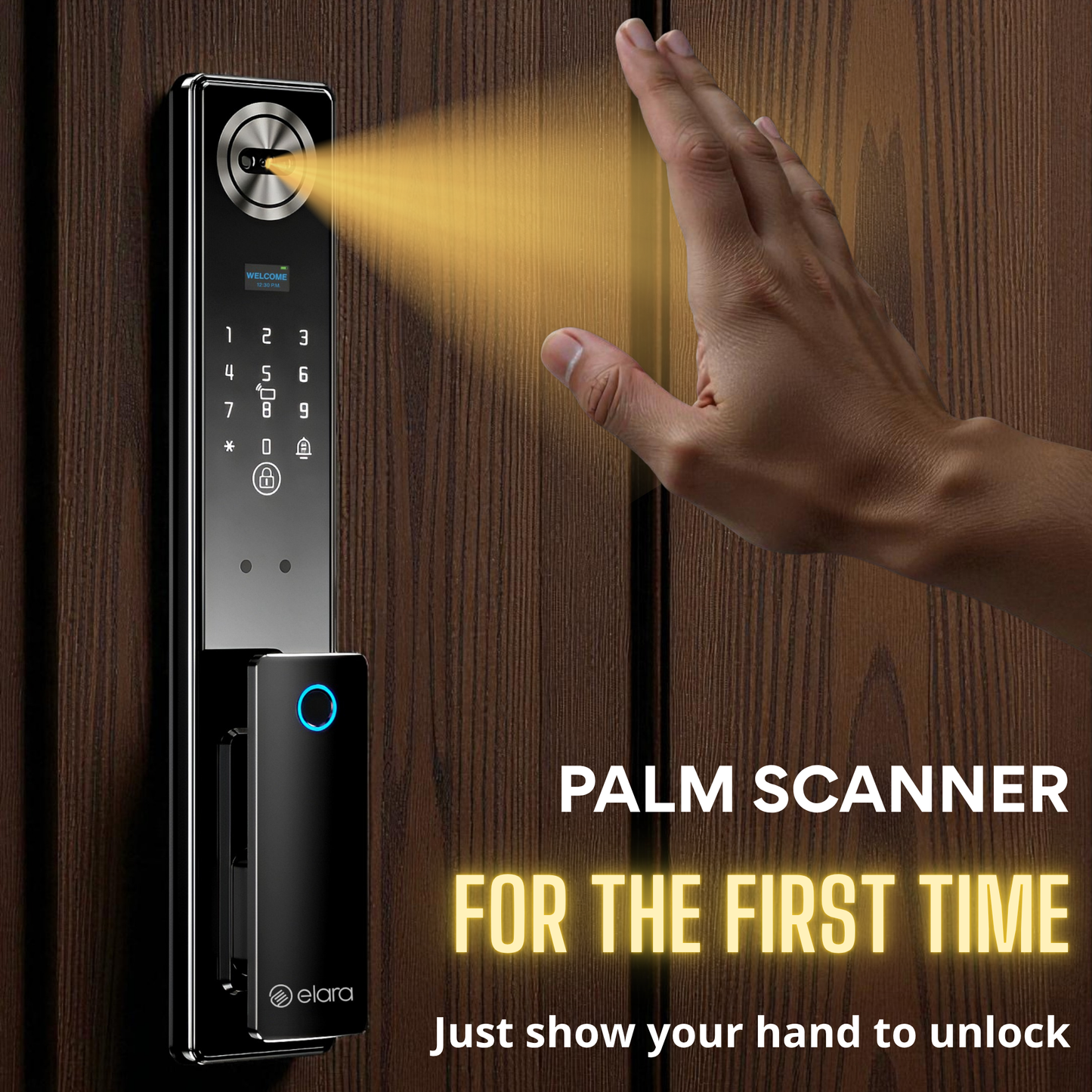 Elara Apex Smart Door Lock, HD Display, Camera, Fingerprint, RFID Card Scanner, Pin Unlock, One Touch Lock, LED Light, Alarm Alert, Bluetooth & WiFi, Black (Apex Edge)