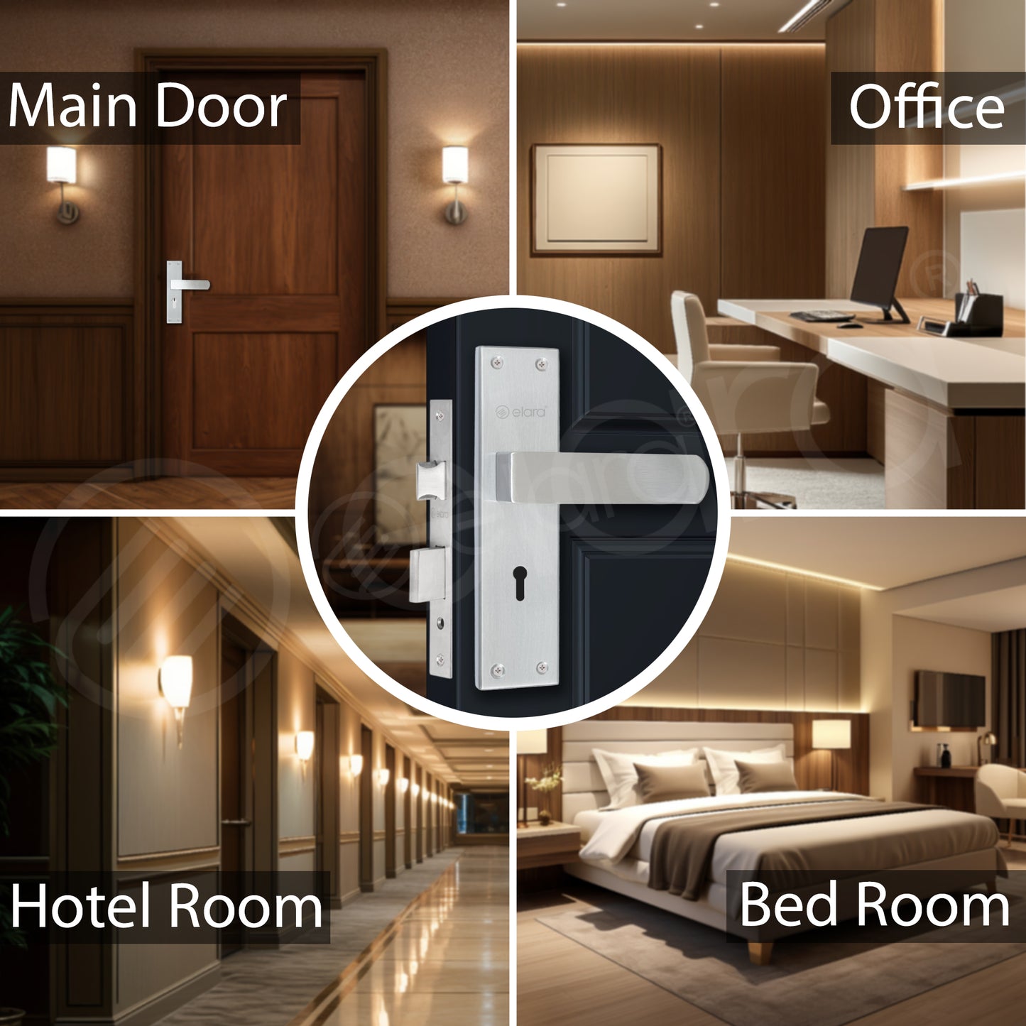 Elara Heavy-Duty Door-Lock Set Main Door-Lock Handle Set Mortise / Double Action Mortise-Lock with 3 Keys, Brass Lock-Body  (ESM-02 8" KY SS Finish)