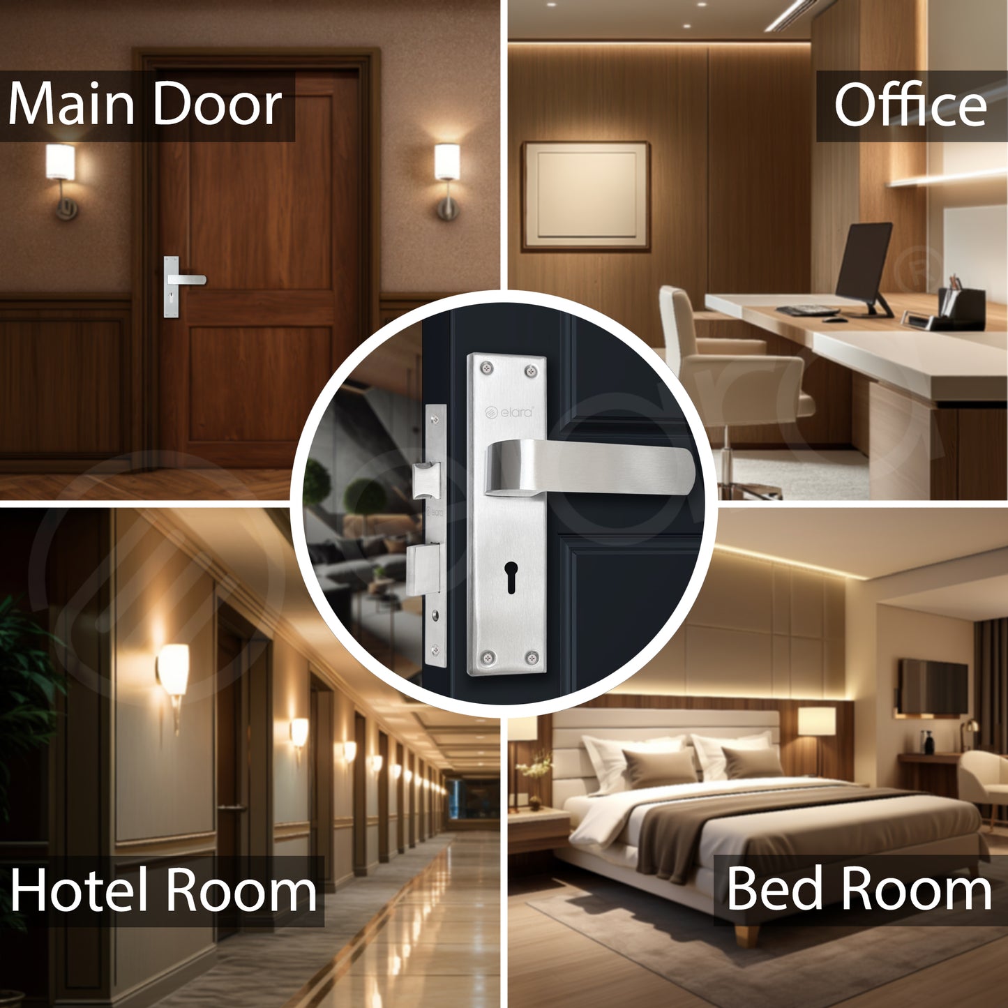 Elara Heavy-Duty Door-Lock Set Main Door Handle Set Mortise / Double Action Mortise-Lock with 3 Keys, Brass Lock-Body  (ESM-01 8" KY SS Finish)