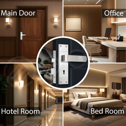 Elara Heavy-Duty Door-Lock Set Main Door Handle Set Mortise / Double Action Mortise-Lock with 3 Keys, Brass Lock-Body  (ESM-01 8" KY SS Finish)