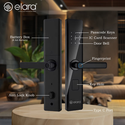 (Certified Refurbished) Elara Smart Lock | Biometric Fingerprint Door Lock with RFID Card, PIN Code & Mechanical Key Unlock | Great Condition