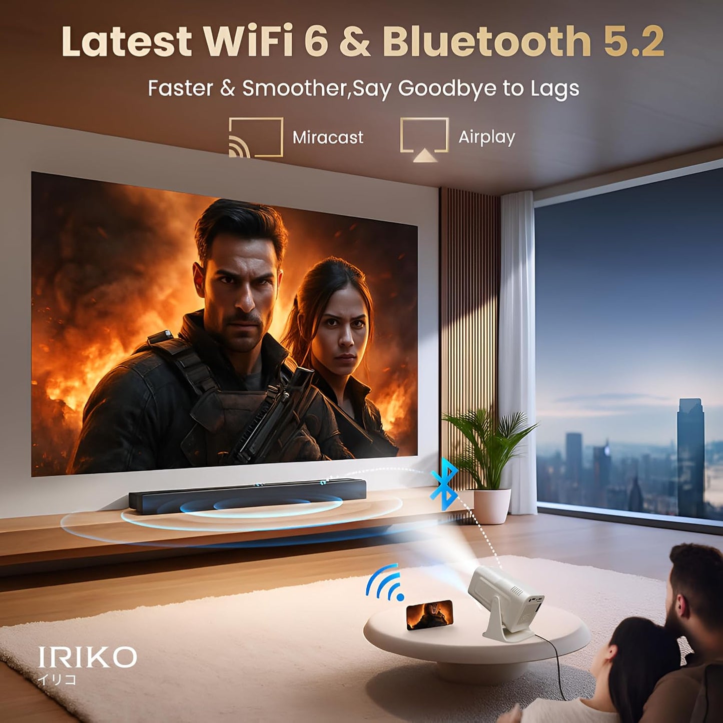IRIKO Prism Plus Smart Projector | Full HD 1080P Support | Android Smart Projector | 150” Big Screen | Auto Keystone | 180° Adjustable Stand | Portable Home Theater Projector