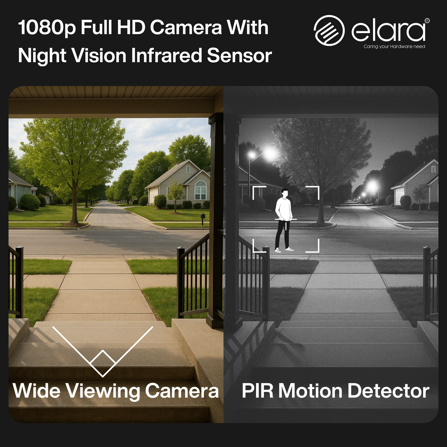 Elara Smart Video Doorbell 2K, 1080p HD Camera, Night Vision, IP65 Water-Resistant, Live Streaming, Plug and Play Chime WiFi, Dual Power Options, PIR Sensor