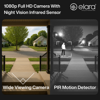 Elara Smart Video Doorbell 2K, 1080p HD Camera, Night Vision, IP65 Water-Resistant, Live Streaming, Plug and Play Chime WiFi, Dual Power Options, PIR Sensor
