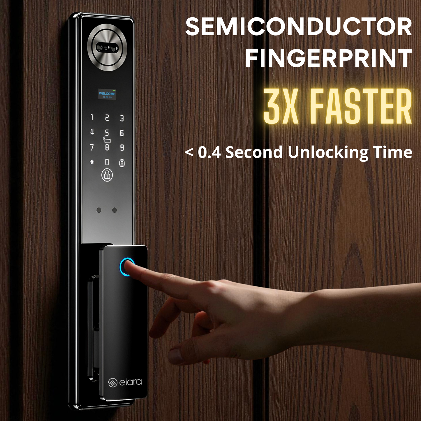 Elara Apex Smart Door Lock, HD Display, Camera, Fingerprint, RFID Card Scanner, Pin Unlock, One Touch Lock, LED Light, Alarm Alert, Bluetooth & WiFi, Black (Apex Edge)