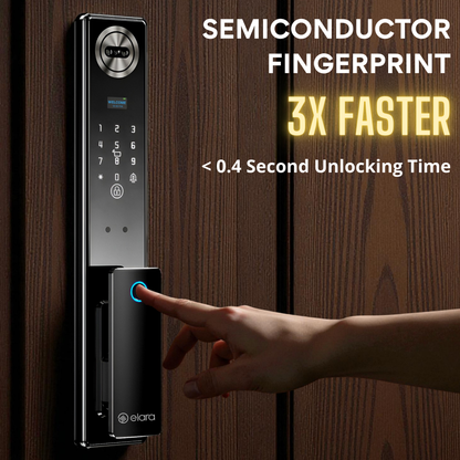 Elara Apex Smart Door Lock, HD Display, Camera, Fingerprint, RFID Card Scanner, Pin Unlock, One Touch Lock, LED Light, Alarm Alert, Bluetooth & WiFi, Black (Apex Edge)