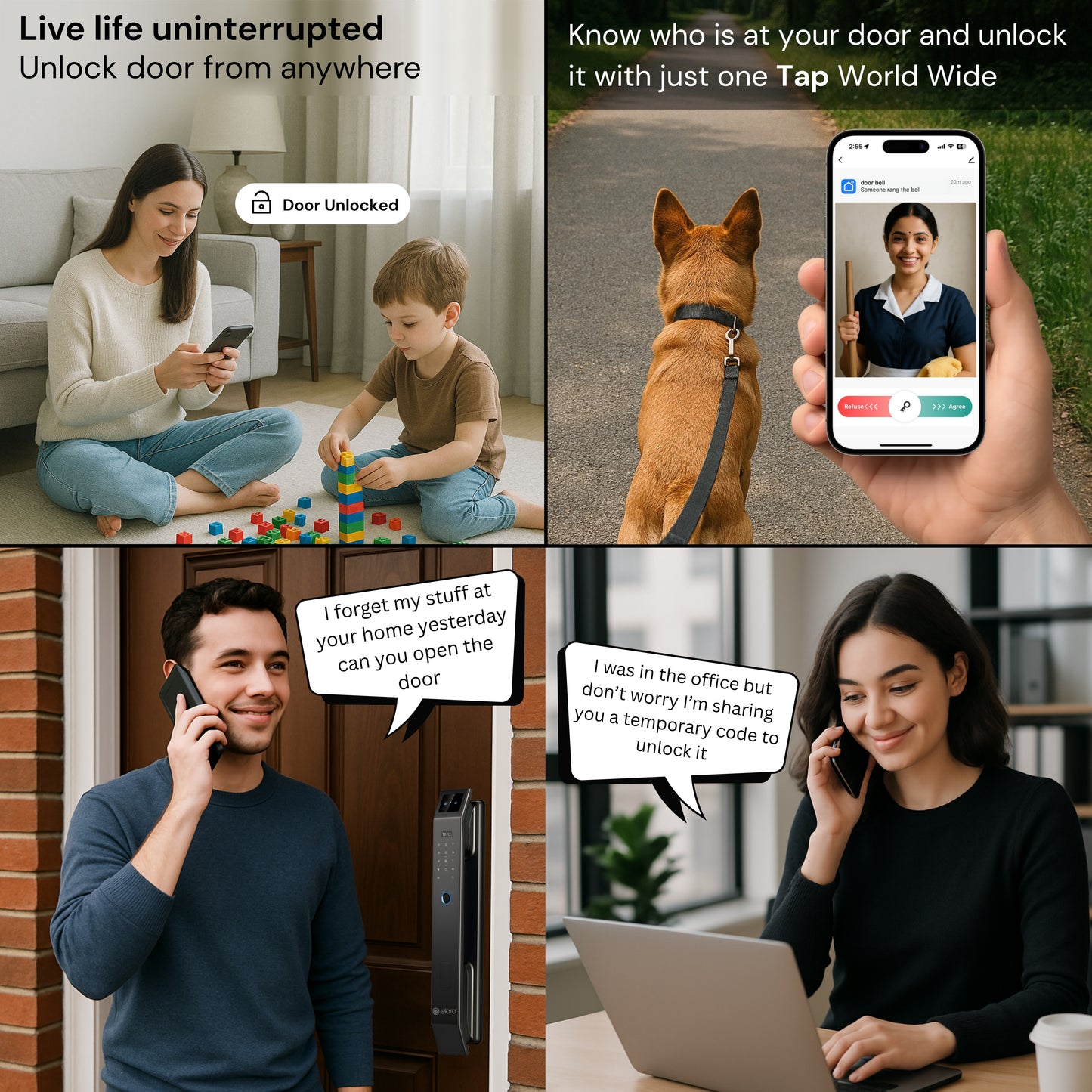 Elara Apex Lite Smart Door Lock, HD Display, Camera, Fingerprint, RFID Card Scanner, Pin Unlock, One Touch Lock, LED Light, Alarm Alert, Bluetooth & WiFi, Black,