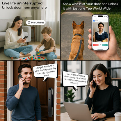 Elara Apex Lite Smart Door Lock, HD Display, Camera, Fingerprint, RFID Card Scanner, Pin Unlock, One Touch Lock, LED Light, Alarm Alert, Bluetooth & WiFi, Black,