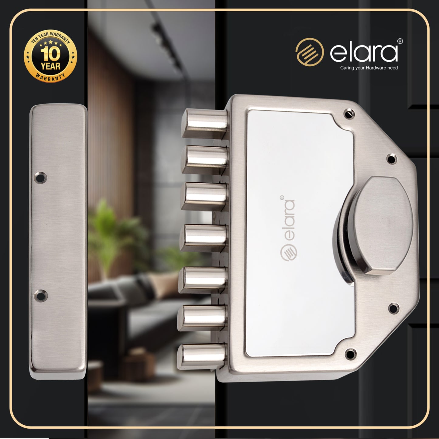 Elara Septabolt 1CK Deadbolt for Main Door, Suitable for Right and Left Handed Doors, Inside Opening Wooden Door Lock with 4 Reversible Brass Keys (SS, EDL-14, Main Door Locks, Ultra Key)