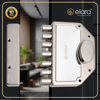 Elara Septabolt 1CK Deadbolt for Main Door, Suitable for Right and Left Handed Doors, Inside Opening Wooden Door Lock with 4 Reversible Brass Keys (SS, EDL-14, Main Door Locks, Ultra Key)