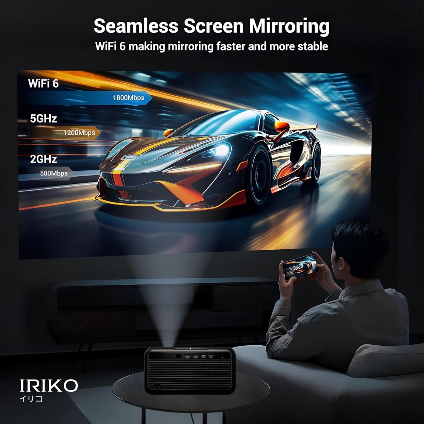 Elara IRIKO PRIZM MAX Full HD 1080P 4K Supports 1500 ANSI Android Projector with Upto 300" Display, 32GB+2GB, WiFi, BT, Multi-Device Compatibility Auto Focus, Keystone, Home & Gaming Projector Black