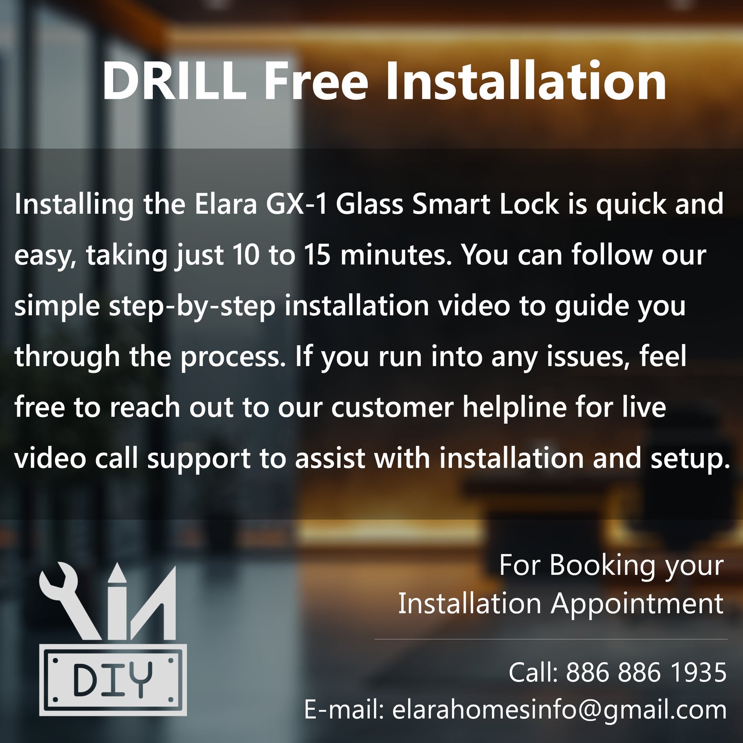 Elara GX-1 Smart Glass Door Lock, Fingerprint, Mobile App, PIN, RFID Card, 10-12 mm Glass Doors