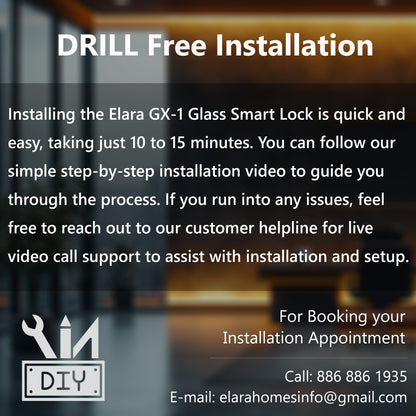 Elara GX-1 Smart Glass Door Lock, Fingerprint, Mobile App, PIN, RFID Card, 10-12 mm Glass Doors