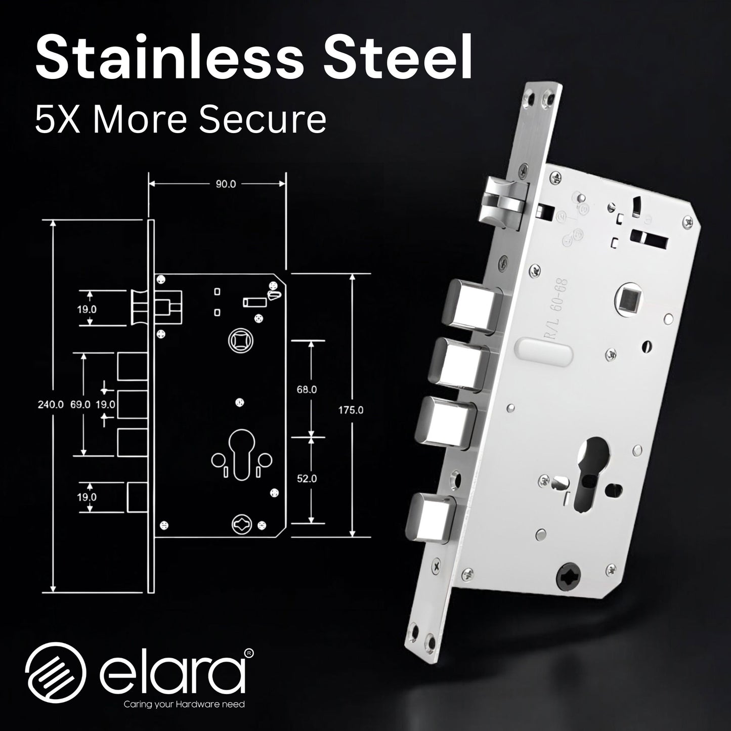 Elara Apex Lite Smart Door Lock, HD Display, Camera, Fingerprint, RFID Card Scanner, Pin Unlock, One Touch Lock, LED Light, Alarm Alert, Bluetooth & WiFi, Black,