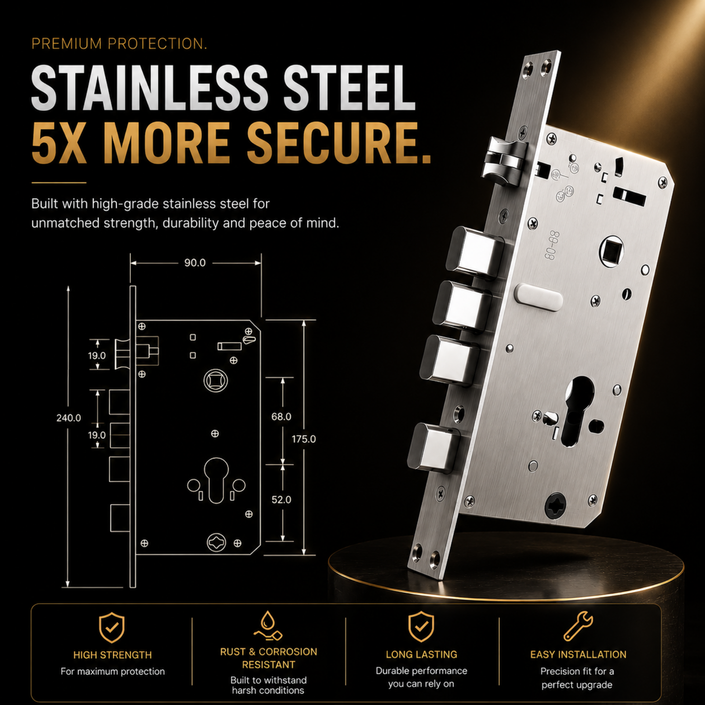 Elara Apex Prime Smart Door Lock, HD Display, Camera, Fingerprint, RFID Card Scanner, Pin Unlock, One Touch Lock, LED Light, Alarm Alert, Bluetooth & WiFi, Black,