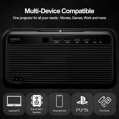 Elara IRIKO PRIZM MAX Full HD 1080P 4K Supports 1500 ANSI Android Projector with Upto 300" Display, 32GB+2GB, WiFi, BT, Multi-Device Compatibility Auto Focus, Keystone, Home & Gaming Projector Black